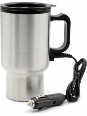 Benison India 12V Car Travel Mug Silver Double Wall Stainless Steel for Hot Coffee Drinks Spill Proo