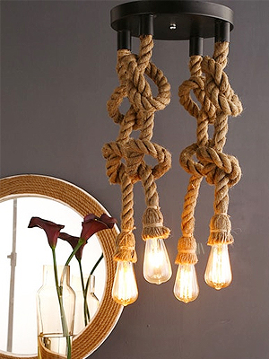 Black and Brown Rope Hanging Light With Filament Bulbs by Homesake